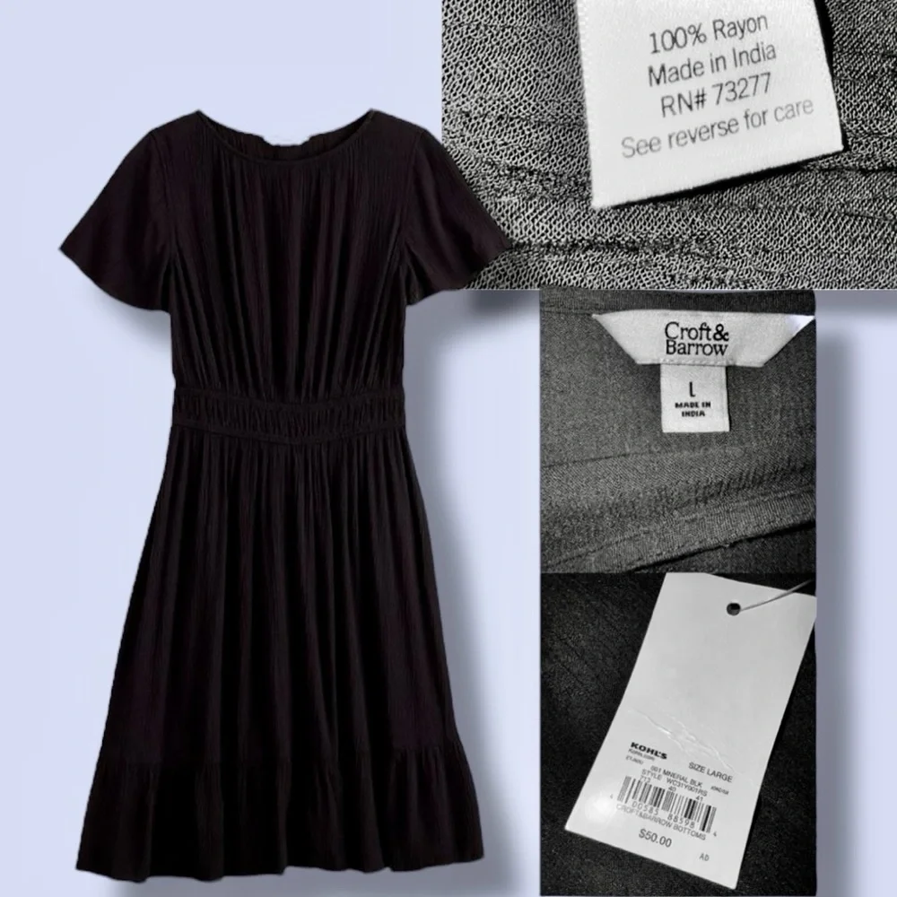 Croft & Barrow (Kohl’s) NWT Dress Mineral Black Flutter Sleeve Midi Women’s L